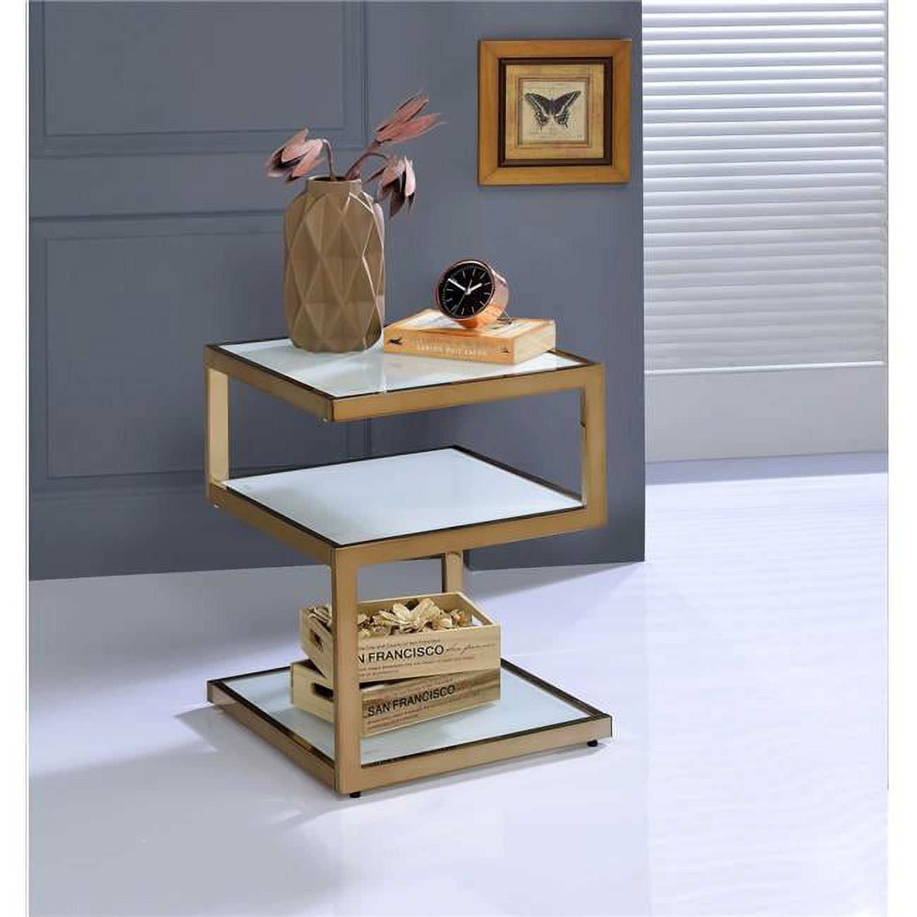 Black Glass And Chrome 3 Tier Shelves End Table