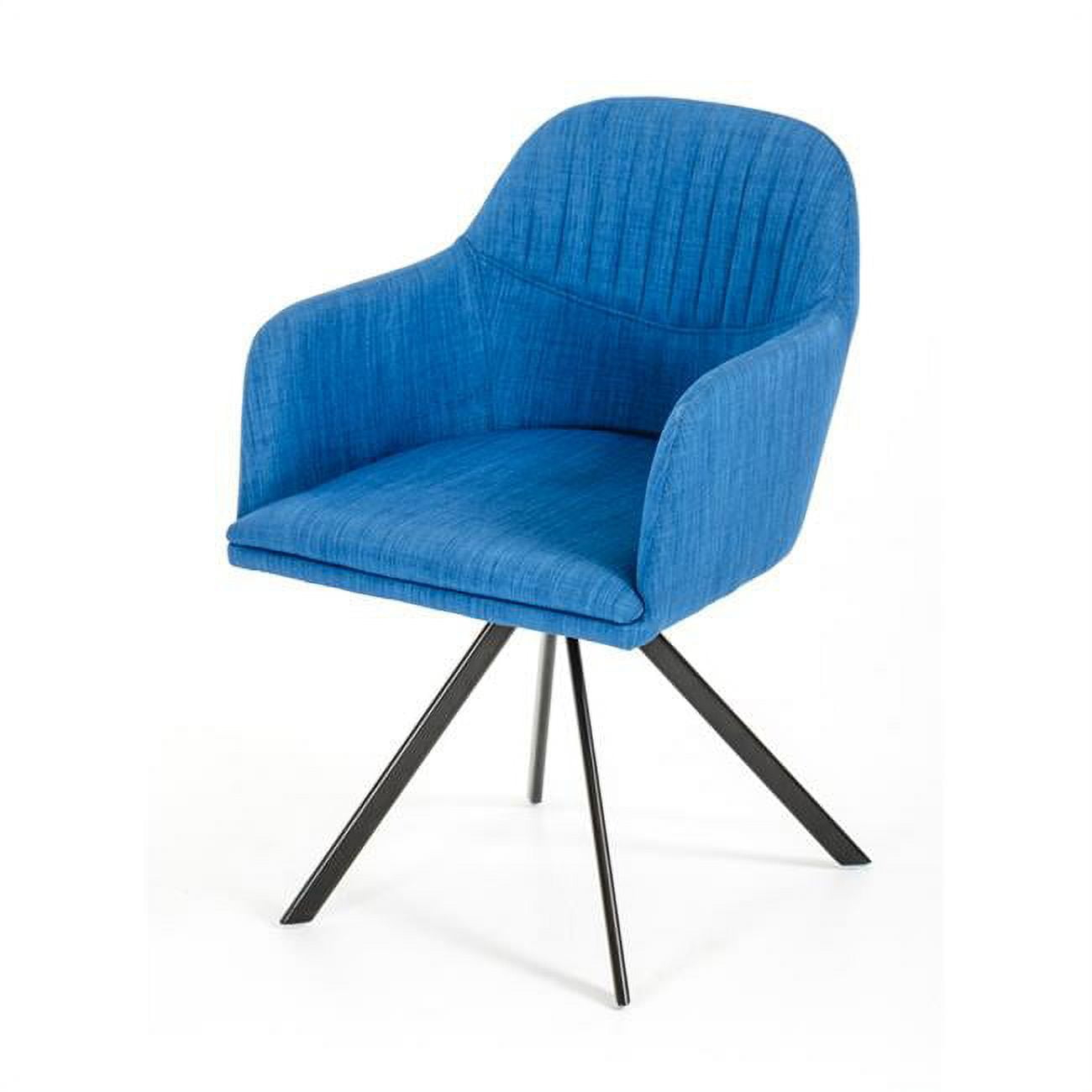 31" Blue Fabric and Metal Dining Arm Chair