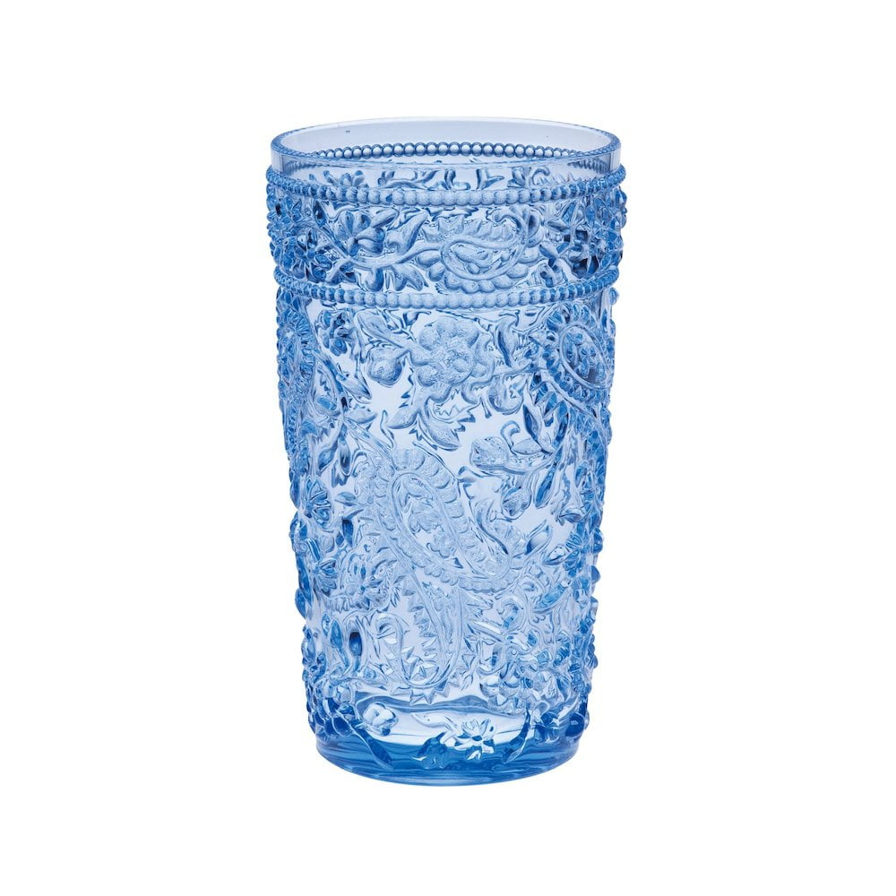 HomeRoots Set Of Four Blue Paisley Acrylic Stemless Highball Glass