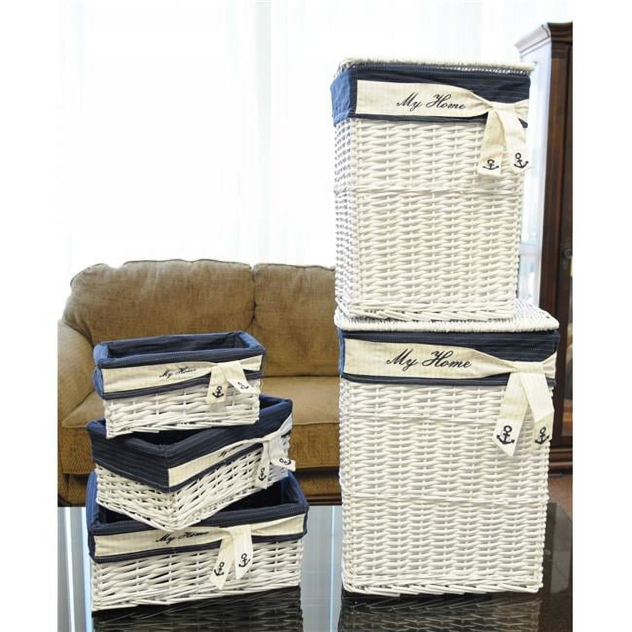 14" x 17.5" x 19.5" WhiteBlueRectangularWillow Basket Set of 5
