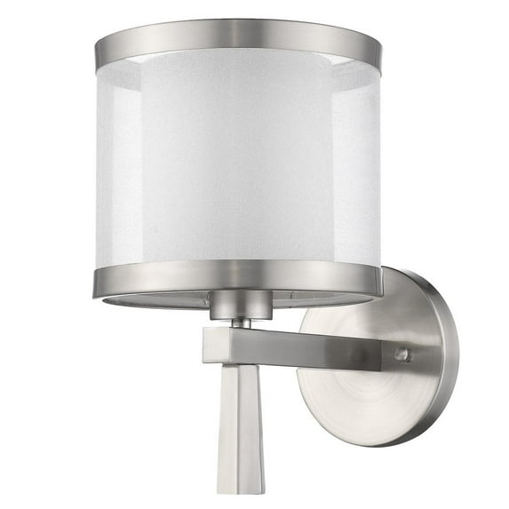 HomeRoots White and Silver Wall Light with Fabric Shade