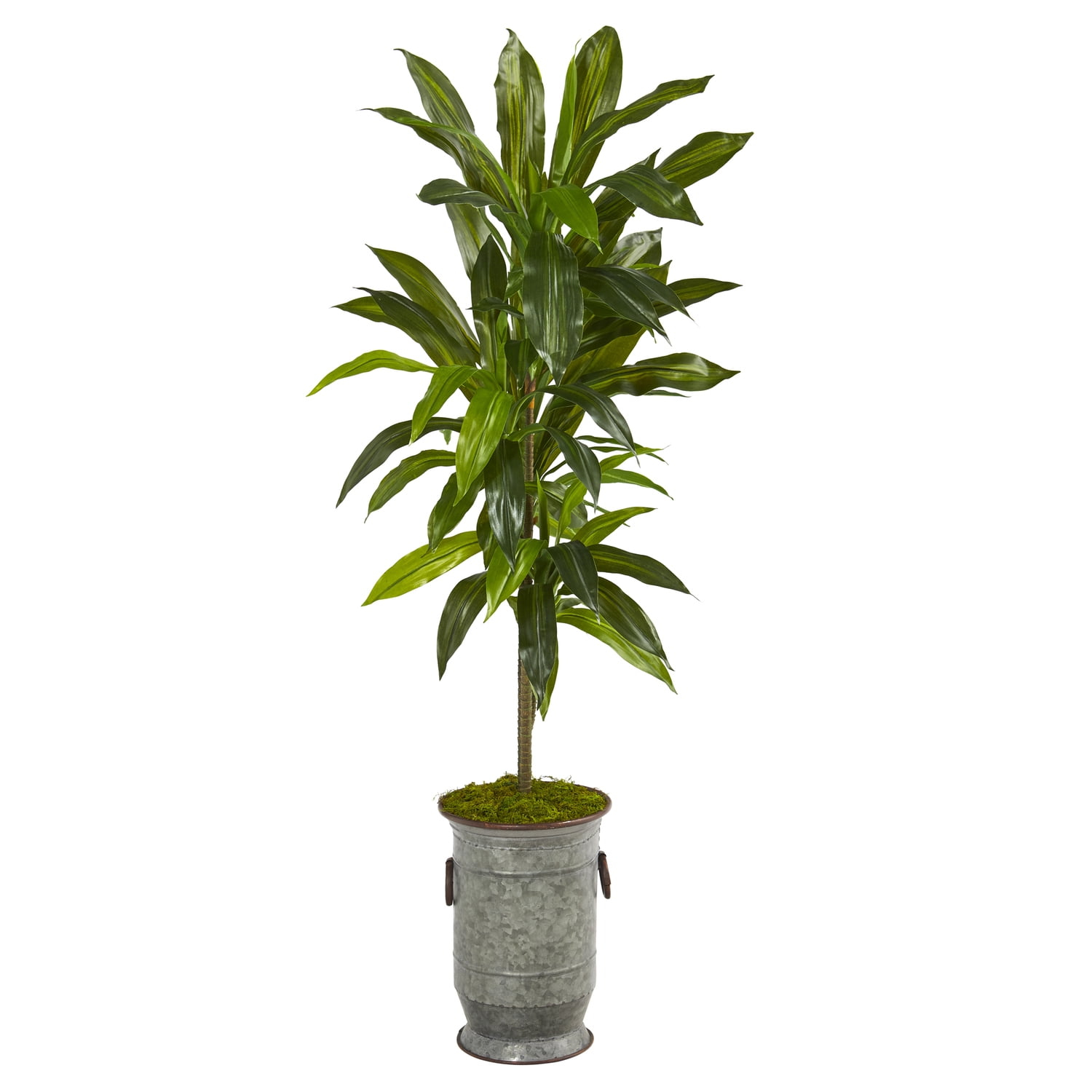 Nearly Natural 4-ft Dracaena Artificial Plant in Vintage Metal Planter (Real Touch)