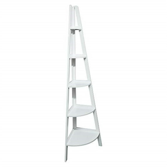 5-Shelf Corner Ladder Bookcase - White