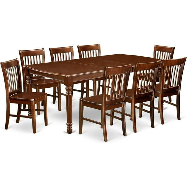 East West Furniture Dover 9-piece Wood Kitchen Table Set in Mahogany