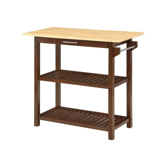 Convenience Concepts Designs2Go 3 Tier Butcher Block Kitchen Prep Island with Drawer, Espresso/Butcher Block