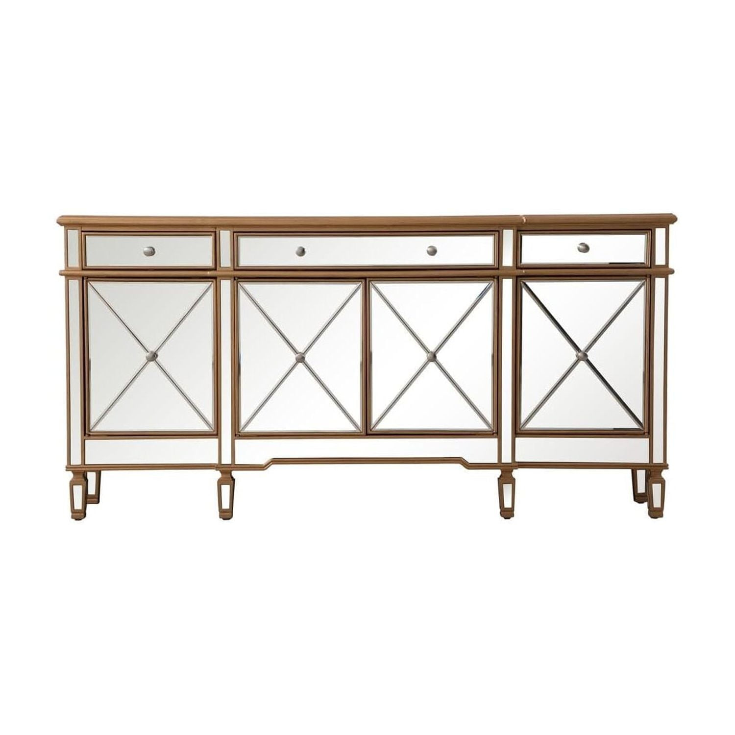 HomeStock Antique Appeal 72 Inch Mirrored Credenza In Gold