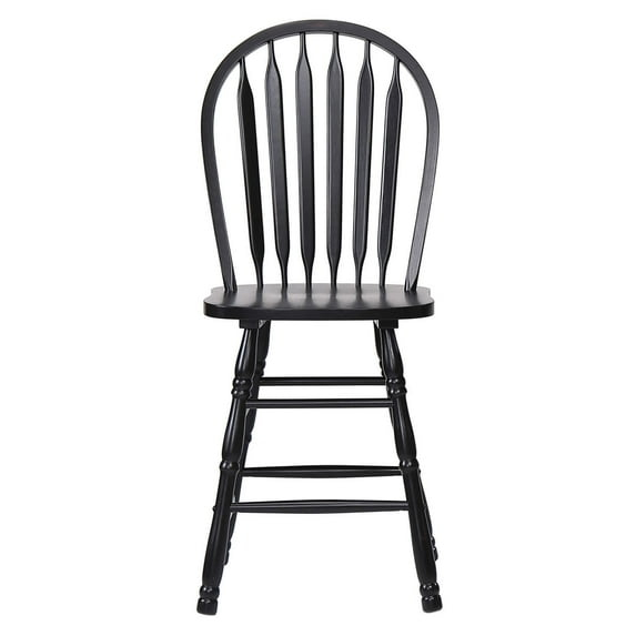 HomeStock Arrowback Retro Relaxation 24" Barstool , Distressed Black Solid Wood Counter Height Stool , Set Of 2