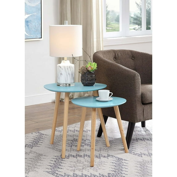 Convenience Concepts No Tools Oslo Nesting End Tables, Sea Foam/Light Oak