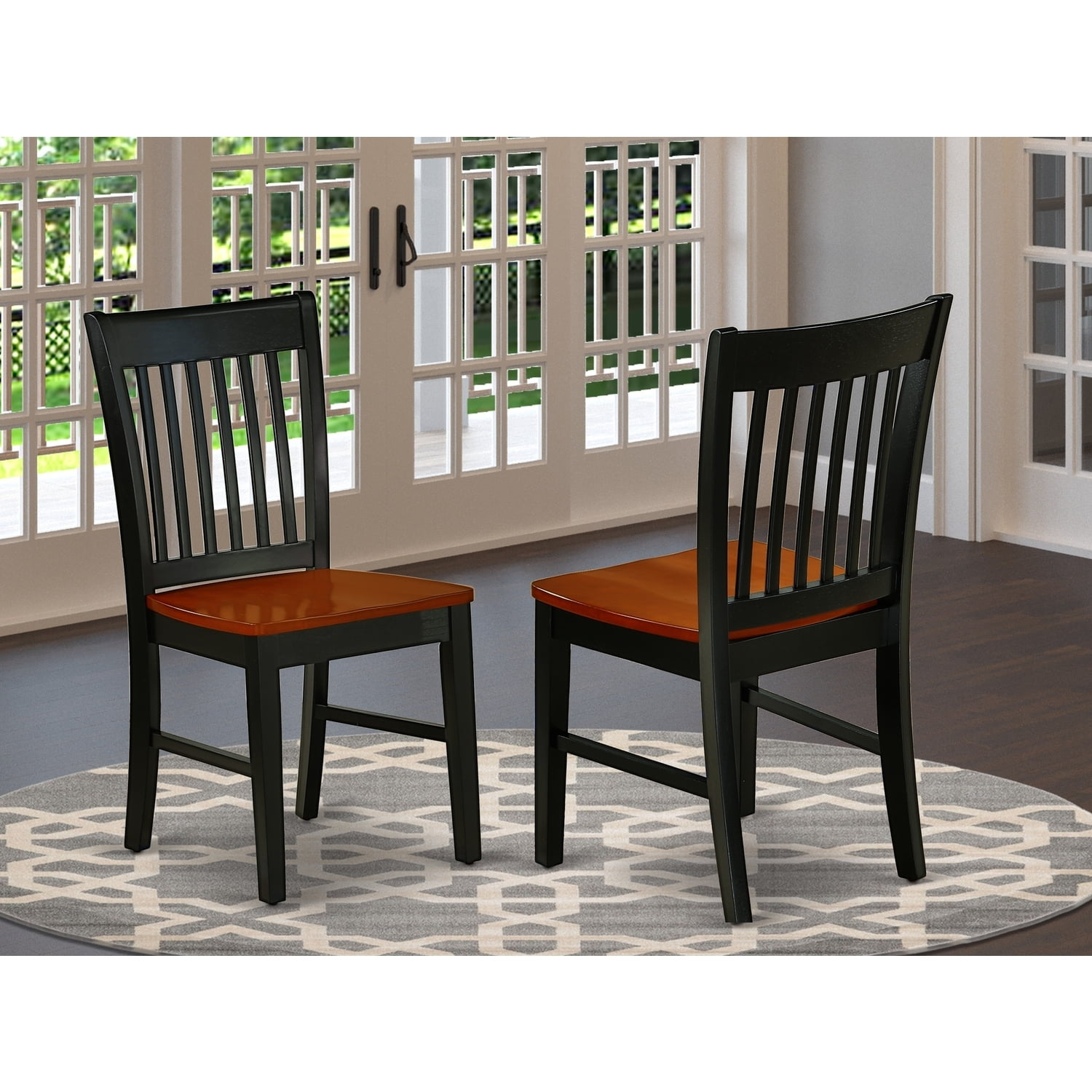 Norfolk Solid Wood Slat-Back Dining Chair in Black & Cherry, Set of 2