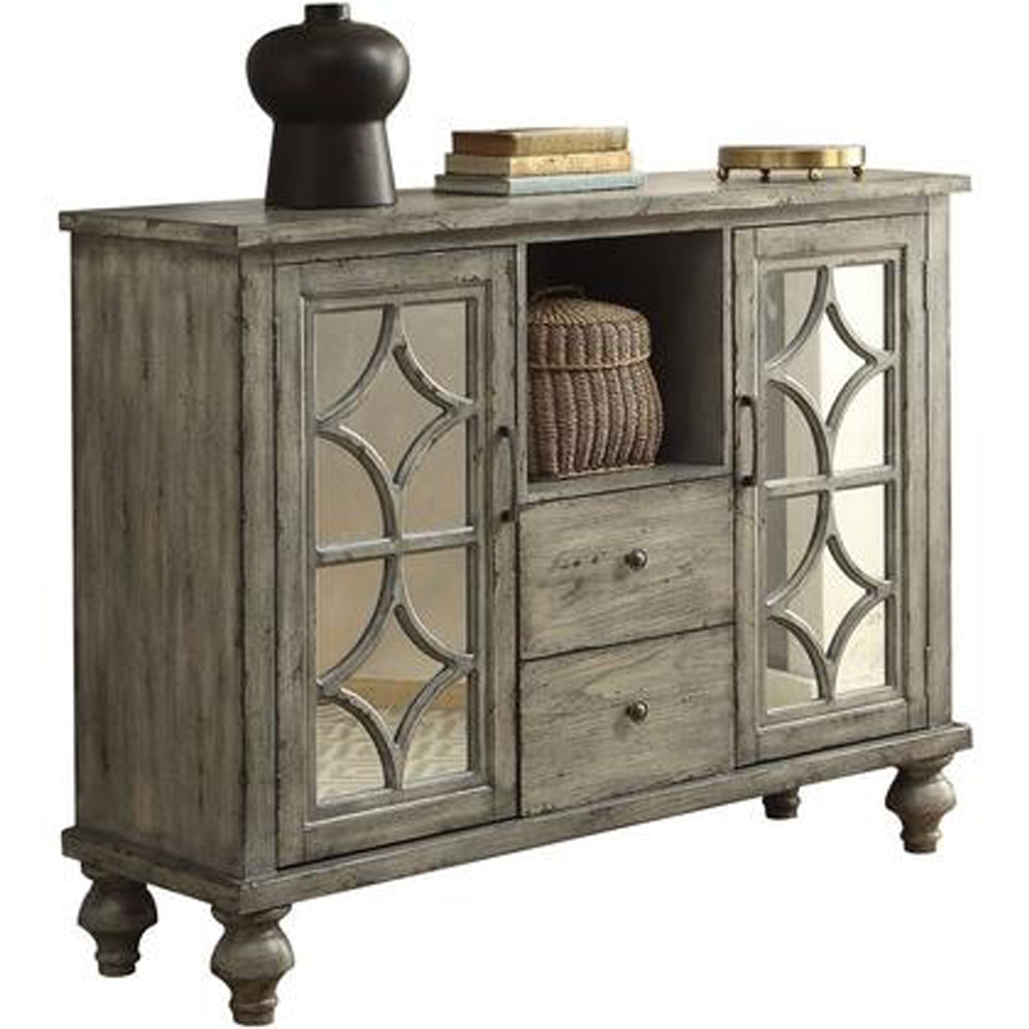 HomeStock Artisanal Artistry Console Table With 2 Doors And 2 Drawers, Weathered Gray