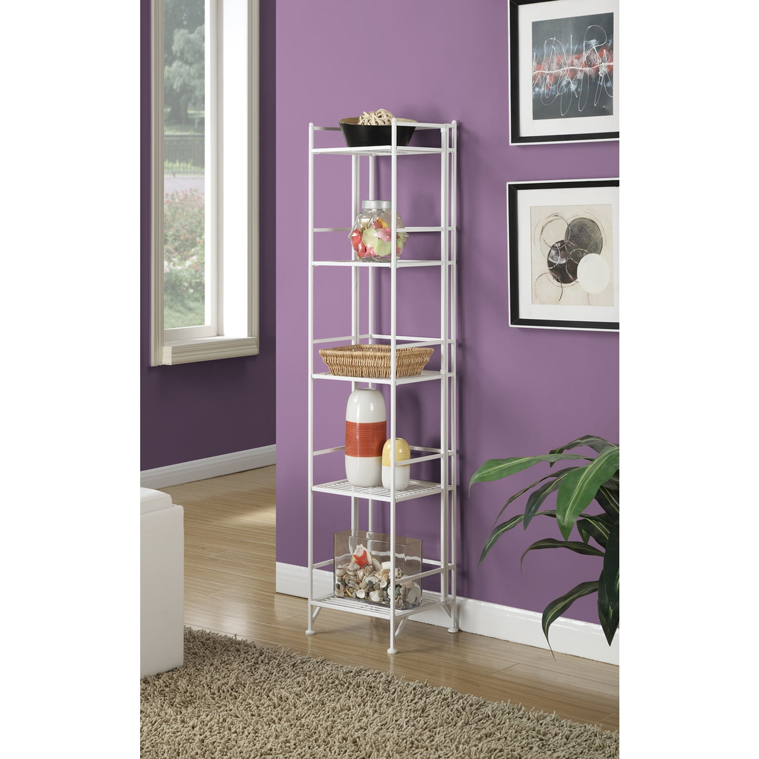 Convenience Concepts Xtra Storage 5 Tier Folding Metal Shelf, White