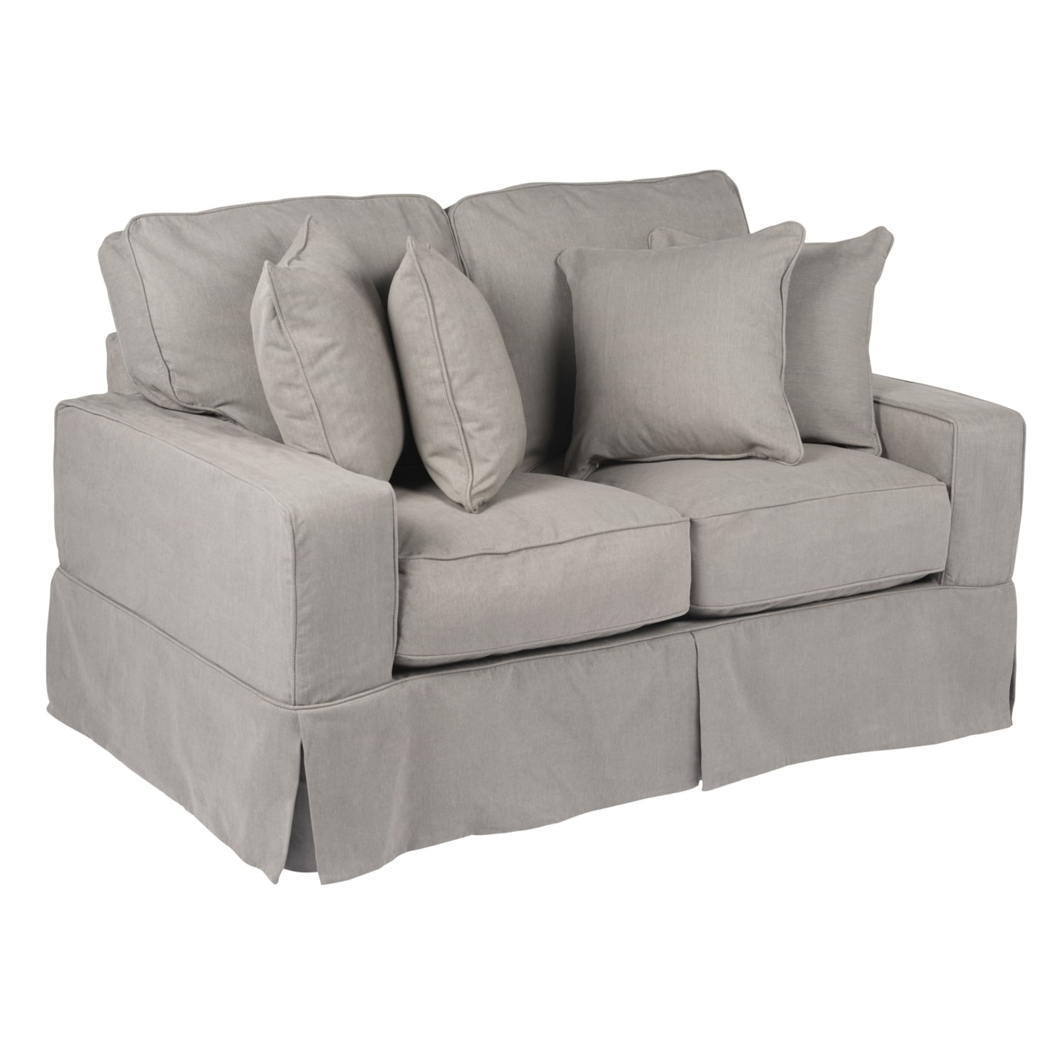 Sunset Trading Americana Box Cushion Fabric Slipcovered Loveseat in Gray