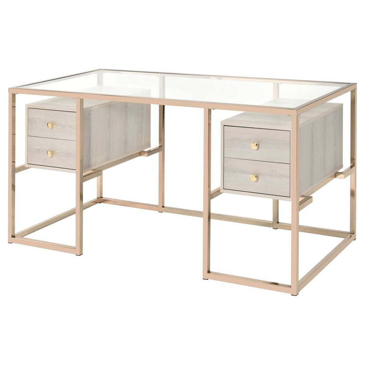 ACME Furniture Huyana Contemporary Tempered Glass & Metal Desk in Clear and Gold