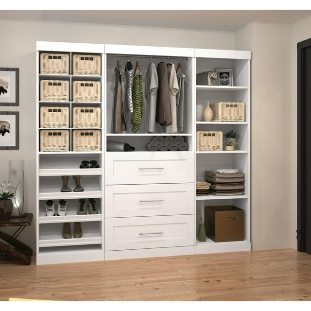 Bestar Pur 86W Closet Organizer with Drawers in White - Engineered Wood