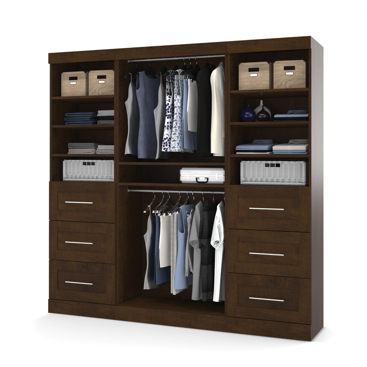 Bestar Pur 86W Closet Organizer with Drawers in Chocolate - Engineered Wood