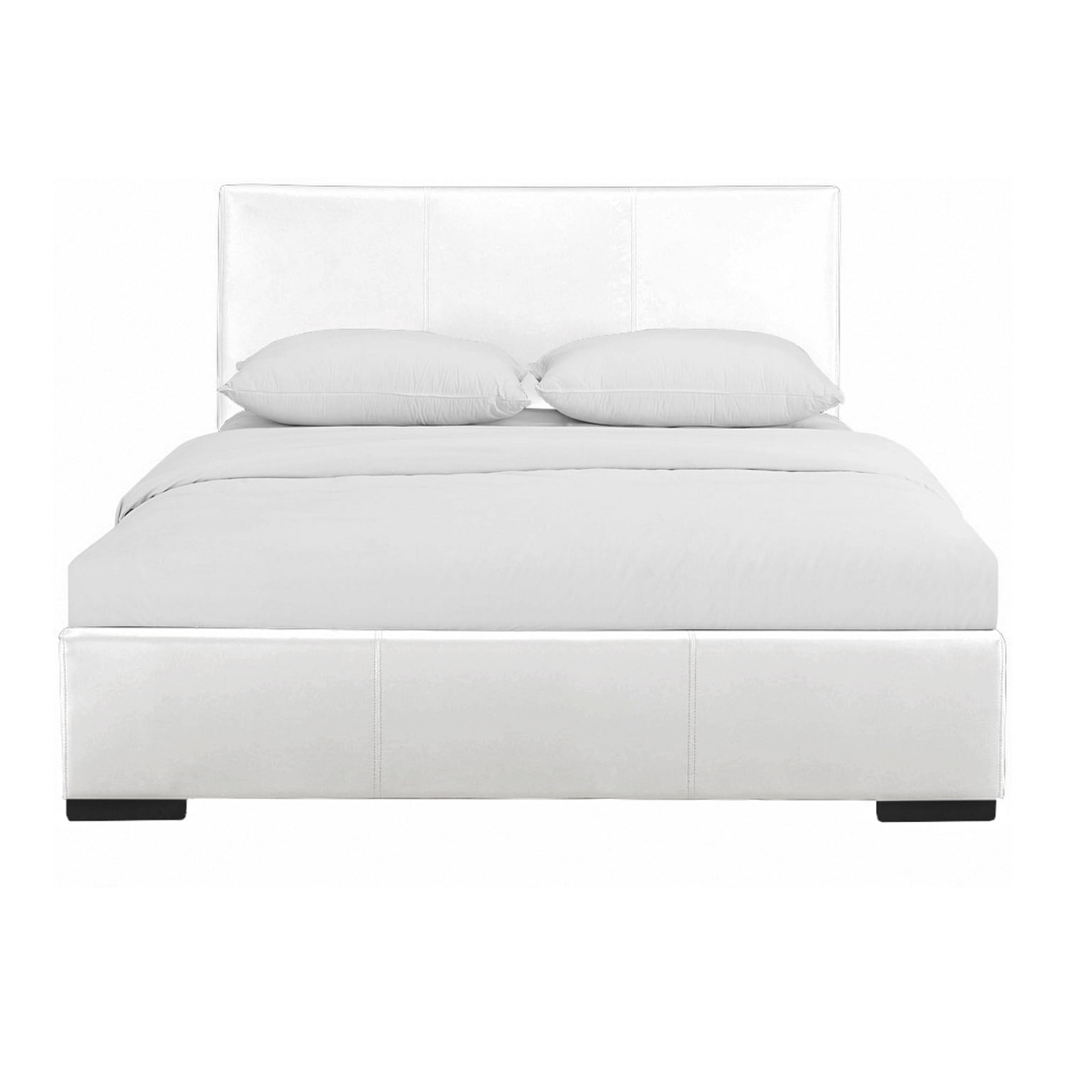 HomeStock Bohemian Bliss King Upholstered Platform Bed with Tufted Headboard and Full Slat Support System-Color:White