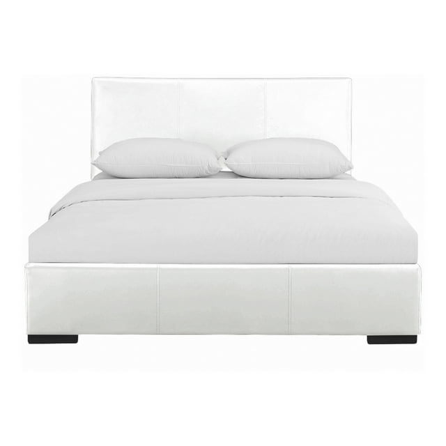 HomeStock Bohemian Bliss King Upholstered Platform Bed with Tufted Headboard and Full Slat Support System-Color:White