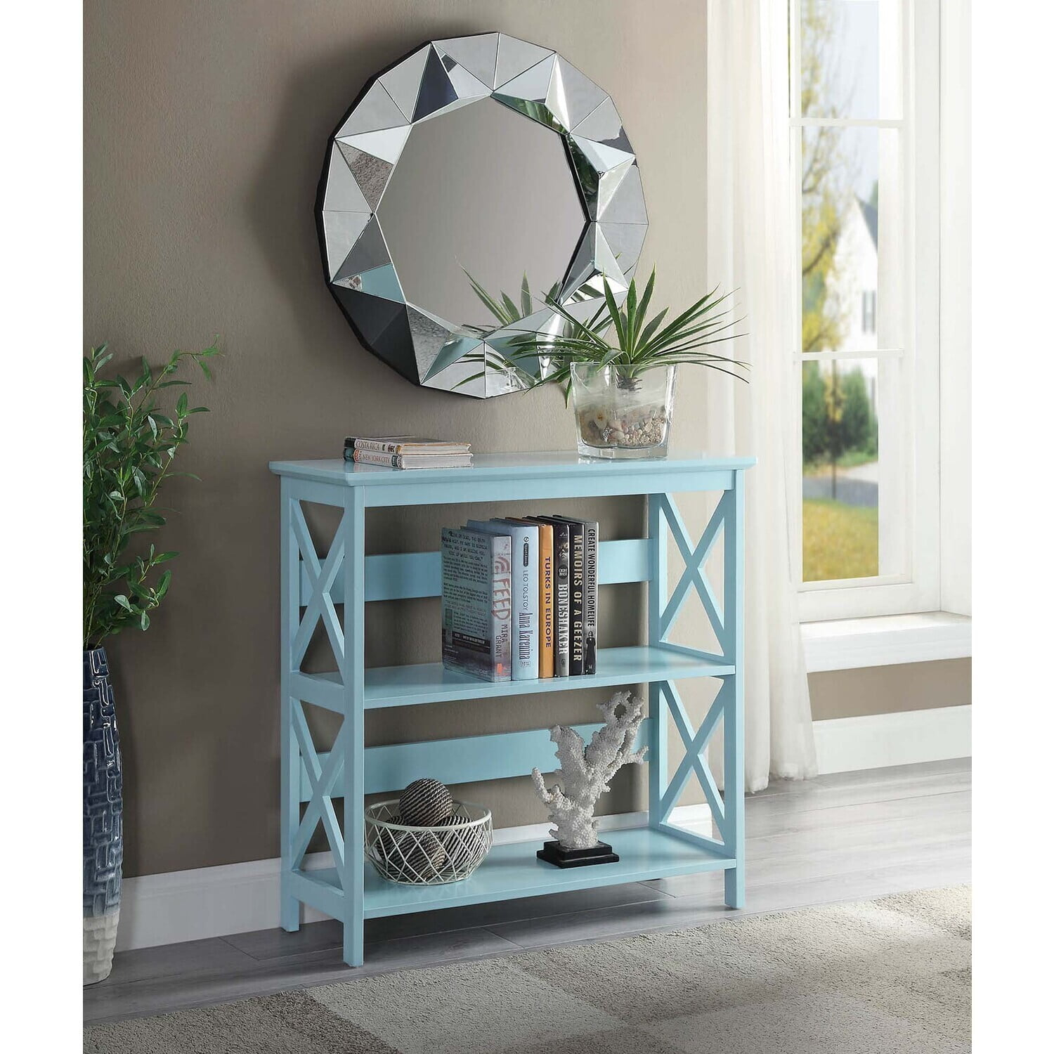 Convenience Concepts Oxford Three-Tier Bookcase in Mint Green Wood Finish