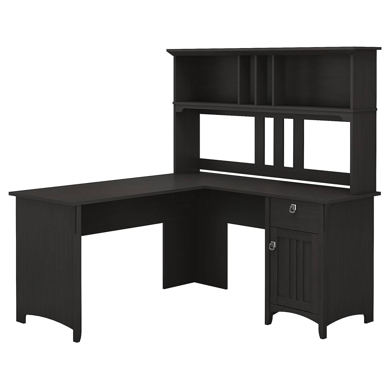 Scranton & Co 60" Wood L Shaped Desk with Hutch in Vintage Black
