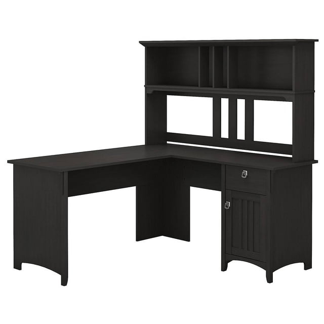 Scranton & Co 60" Wood L Shaped Desk with Hutch in Vintage Black