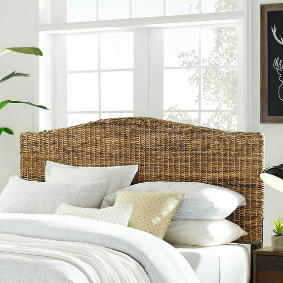 Serena King Natural Banana Leaf Rattan Headboard with Metal Frame