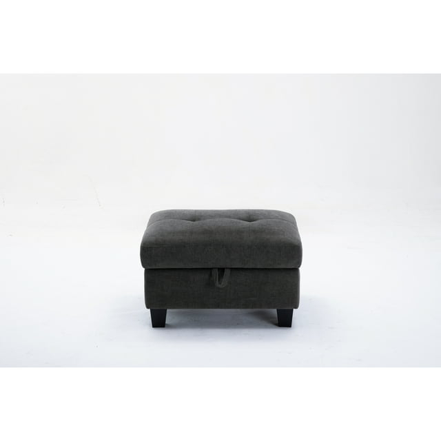 Alexent 1 pcs Sectional Sofa-Dark Gray Soft Fabric-Ottomen-Color:Dark Gray Sofa