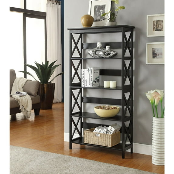 Convenience Concepts Oxford 5-Shelf Bookcase in Glossy Black Wood Finish