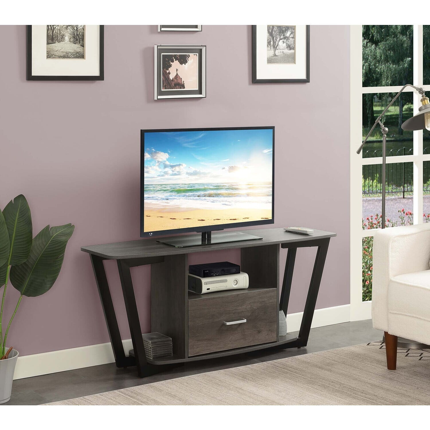 Convenience Concepts Graystone 60 inch 1 Drawer TV Stand with Shelves, Charcoal Gray/Black