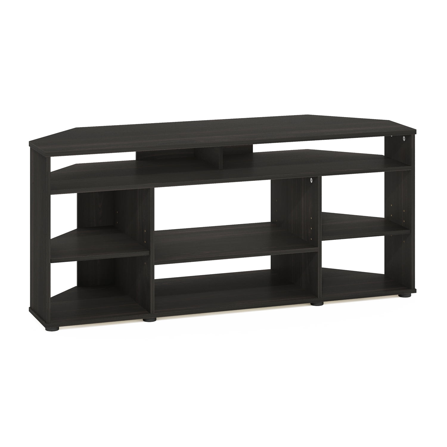 Espresso Composite Wood Corner TV Stand with Multiple Shelves