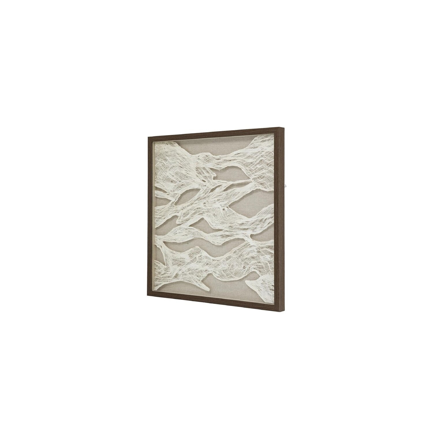 23.6" Square White and Beige Abstract Paper Wall Art with Wood Frame