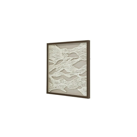 23.6" Square White and Beige Abstract Paper Wall Art with Wood Frame