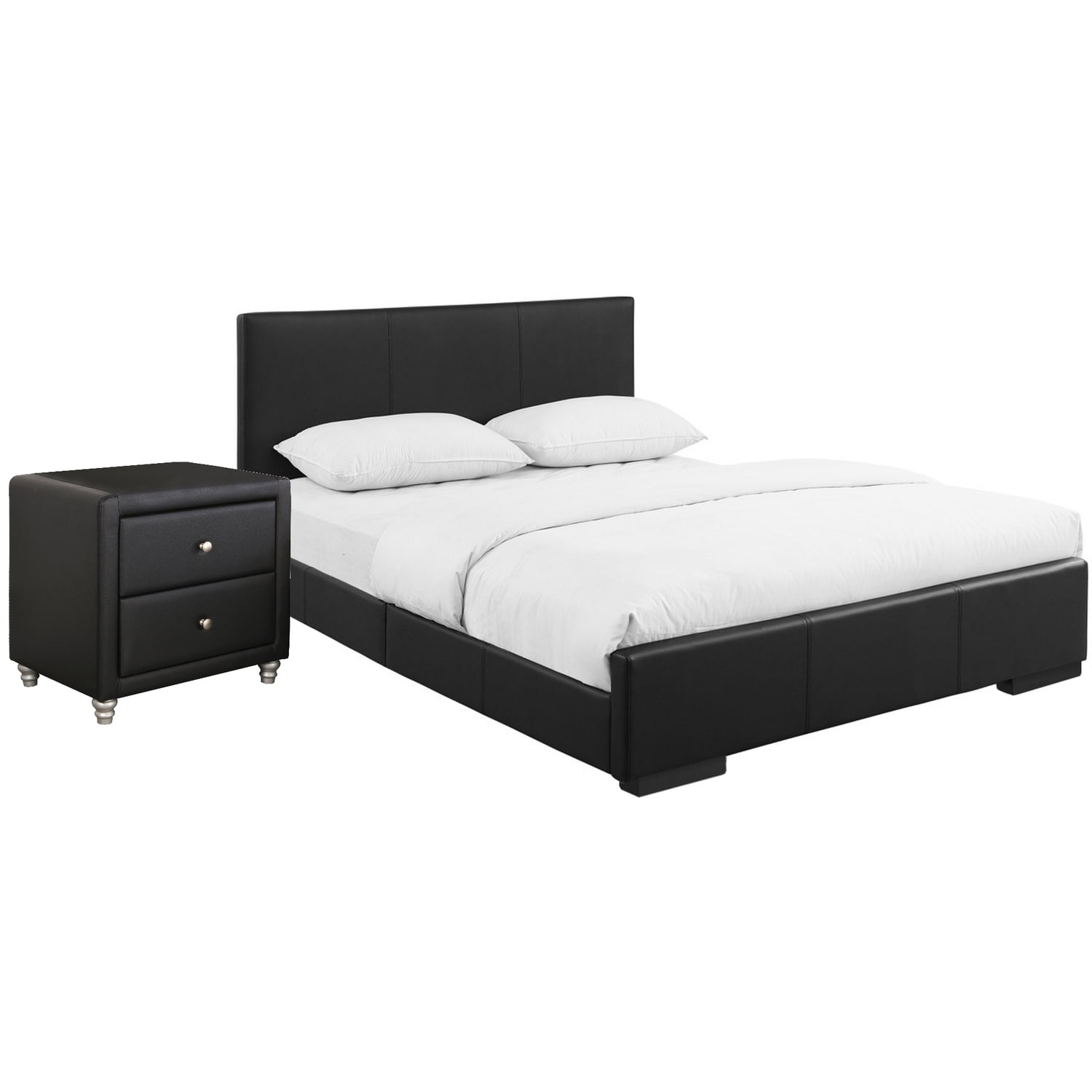in. indes Upholstered Platform Bed in Black with 1 Nightstand, Queen Size - 85.4 x 63.4 x 34.8 in.