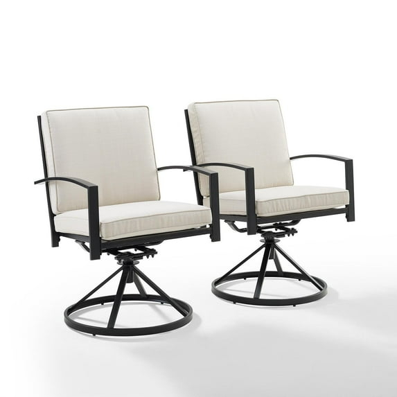 Crosley Furniture Kaplan Fabric Outdoor Swivel Chair Set in Oatmeal (Set of 2)