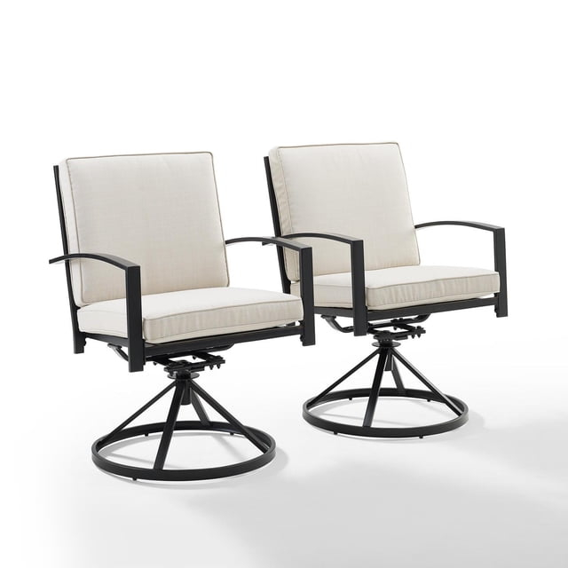 Crosley Furniture Kaplan Fabric Outdoor Swivel Chair Set in Oatmeal (Set of 2)