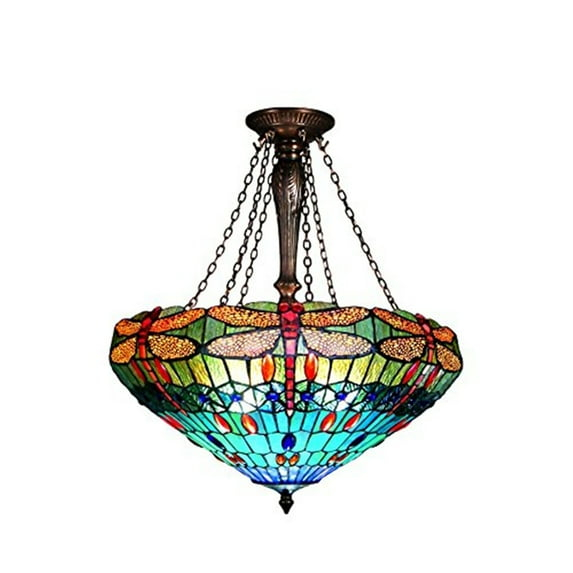 Chloe Lighting Scarlet Tiffany-Style 3 Light Dragonfly Inverted Ceiling Pendant 24`` Shade