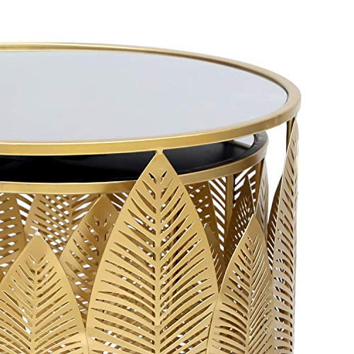 Homebeez End Tables Set of 2, Gold Nesting Side Coffee Table Decorative Round Nightstands (Stainless Steel Top)