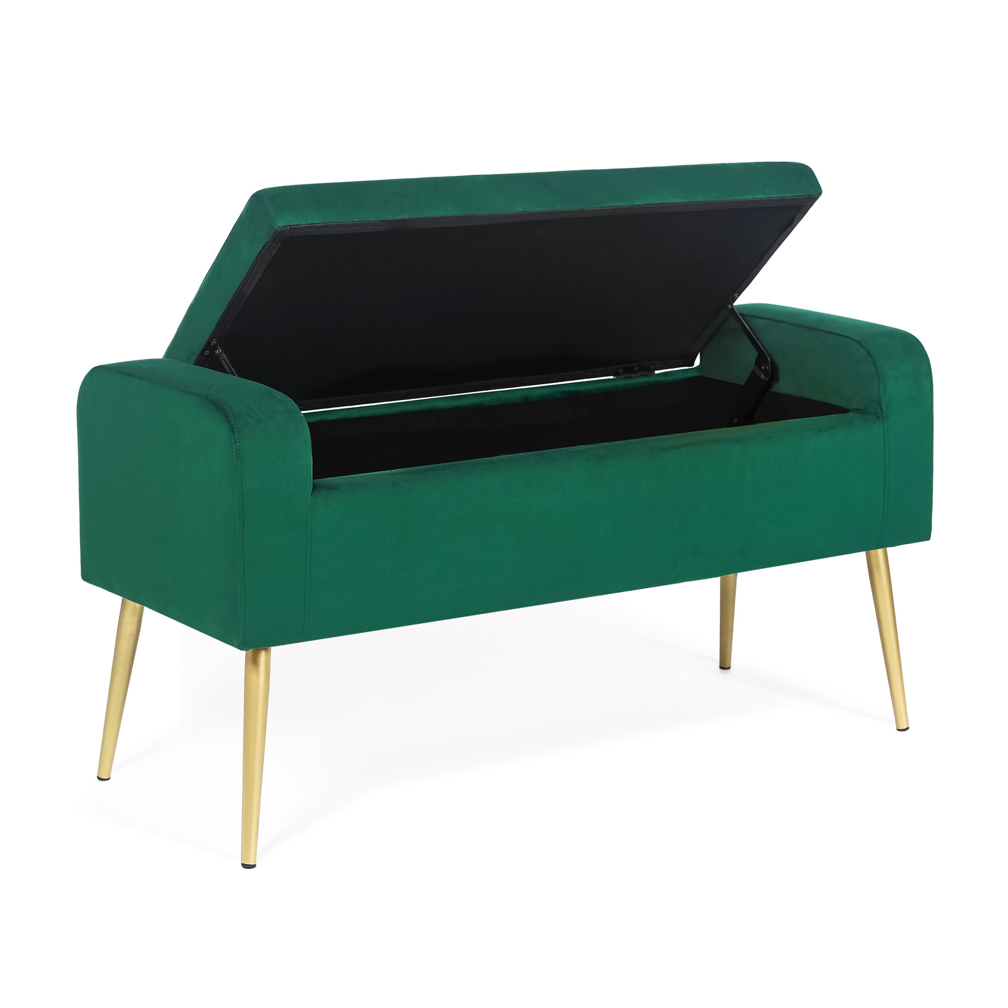 Homebeez Modern Storage Ottoman Bench Footrest Stool Button-Tufted with Gold Metal Legs, Green