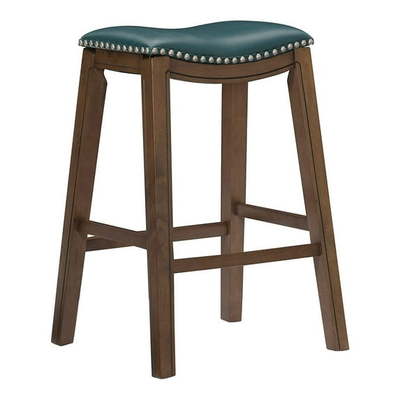 Homelegance 29" Pub Height Wooden Bar Stool Saddle Seat Barstool, Green Brown