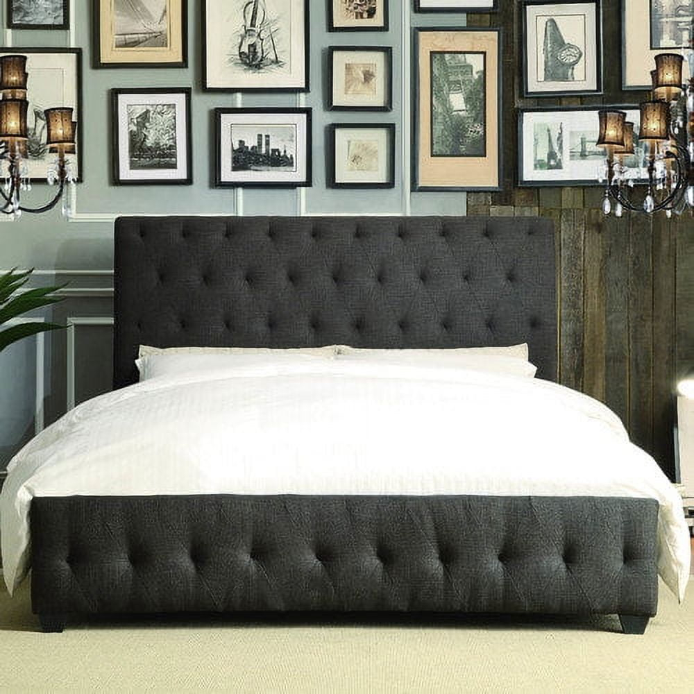 Homelegance 5789N-1 Tufted Queen Size Upholstered Bed, Dark Grey Fabric