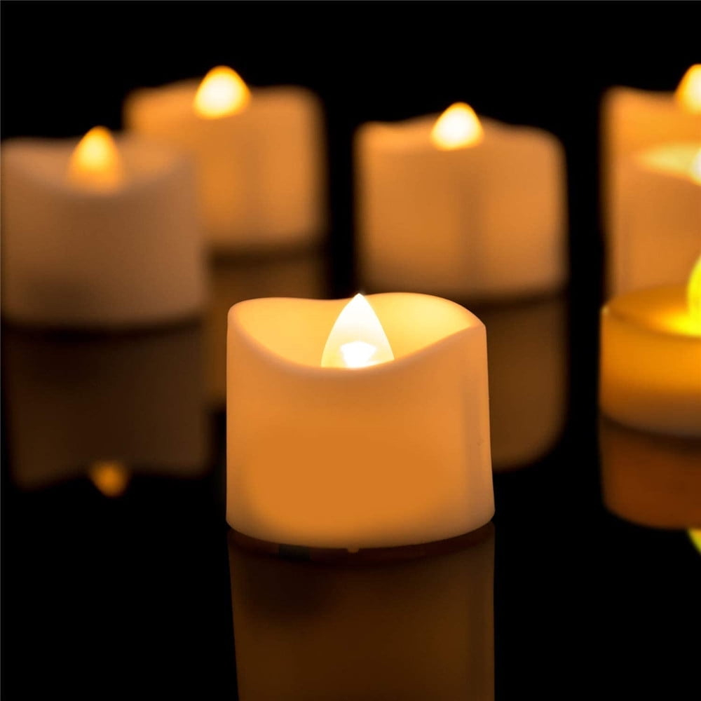 Homemory LED Candles, Battery Tea Lights, Lasts 2X Longer, Realistic Tea Lights Candles. Batteries Included, Bright yellow light, Set of 12