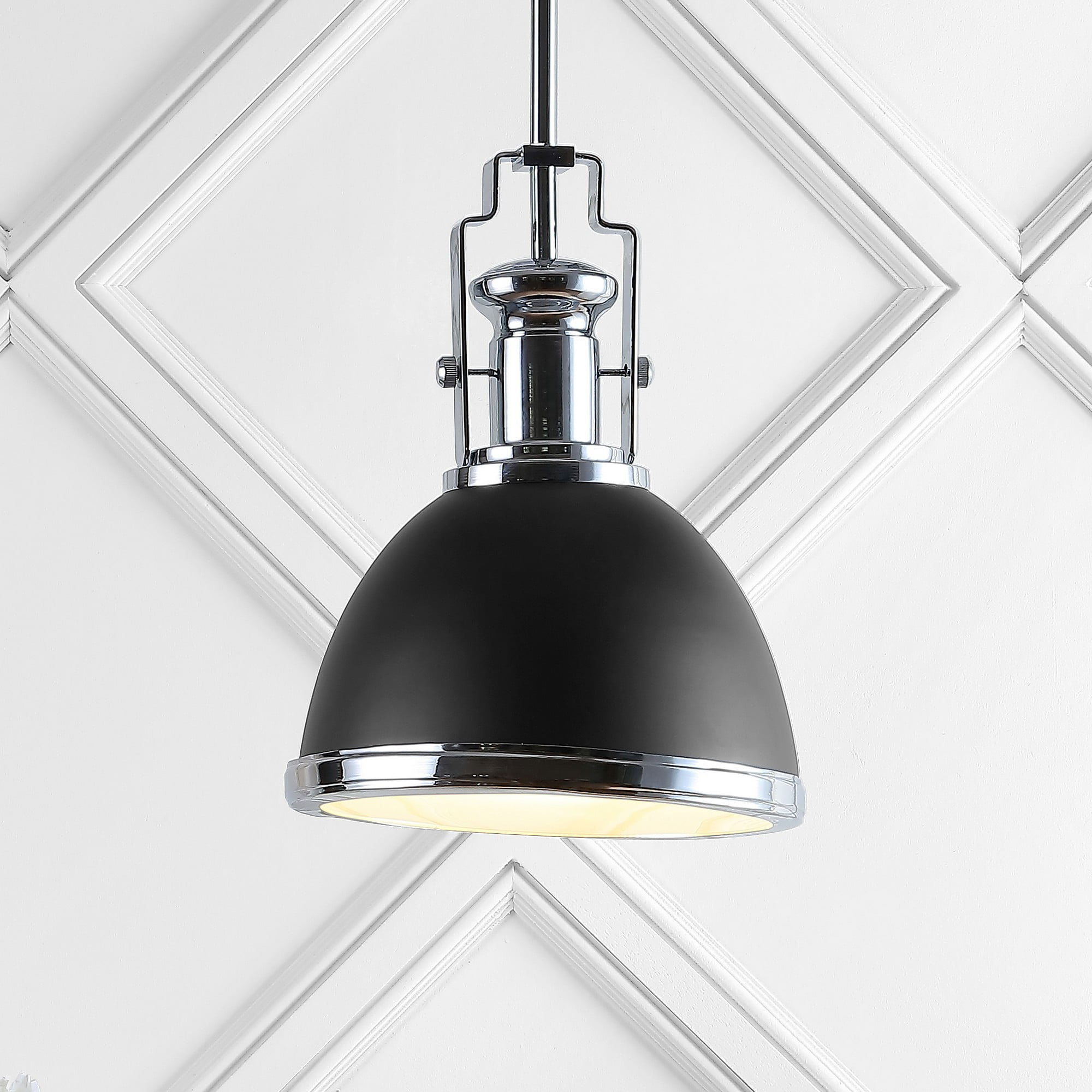 Homer 10" 1-Light Modern Industrial Iron LED Dome Pendant, Black/Chrome
