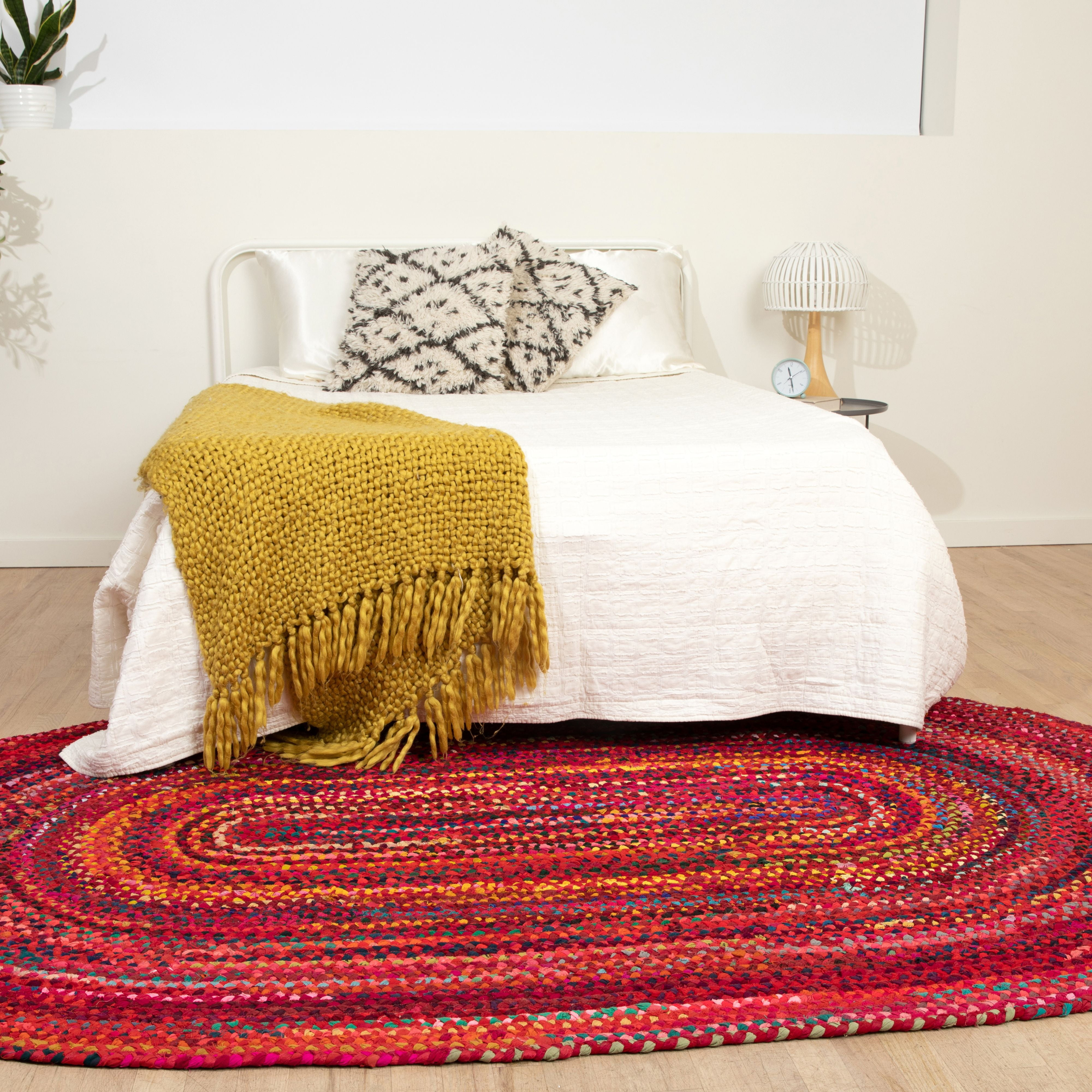 Homespice Chindi Rug 8x10' Made from Colorful Chindi Fabric, The Perfect Indoor and Handmade Chindi Rugs and Red Rug for Kids Room, Study Room, and Bedroom