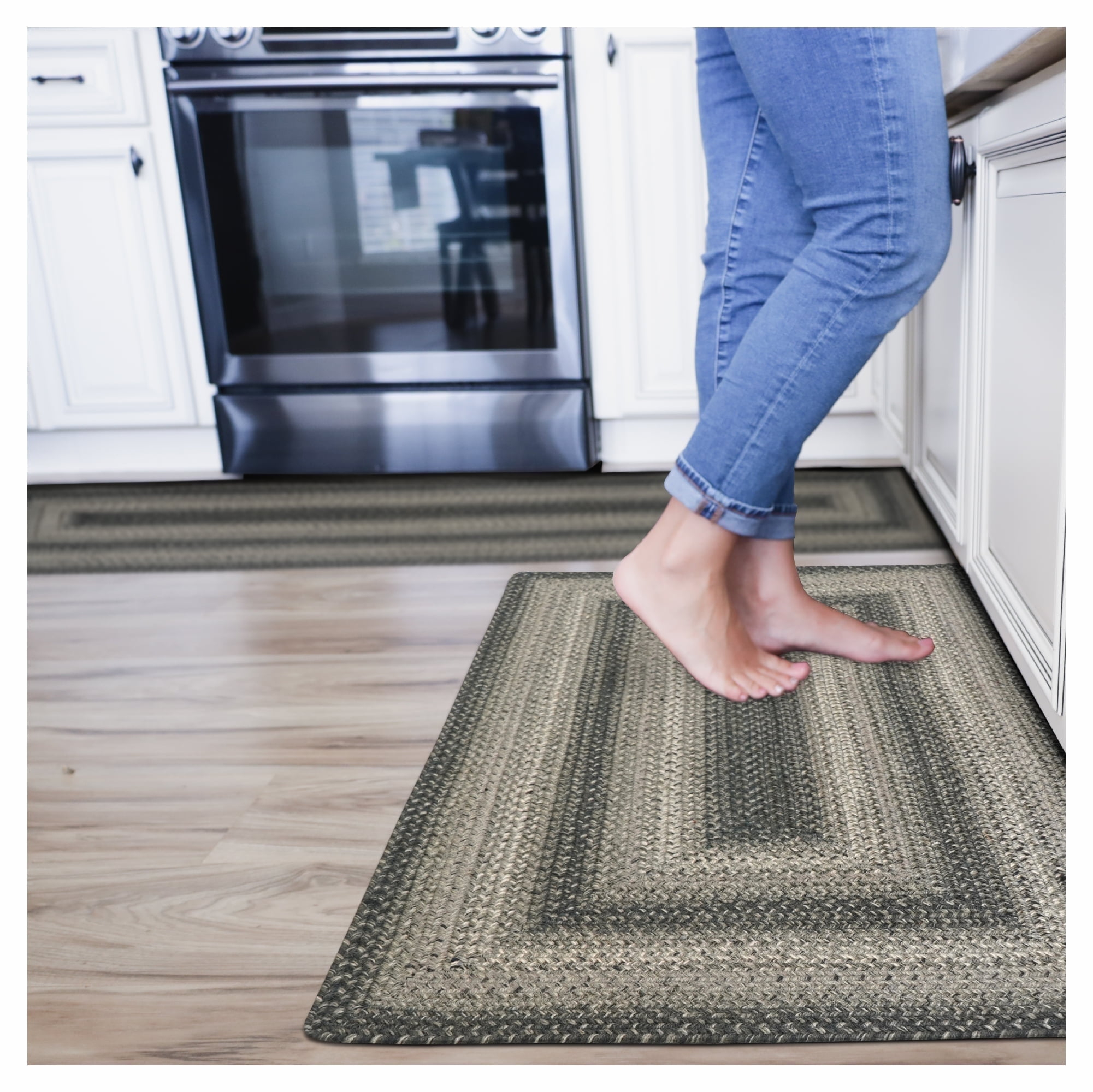 Homespice Flint Hill Gray Rectangular Braided Rugs 27x45 Small Kitchen Rug for a Rustic Charm