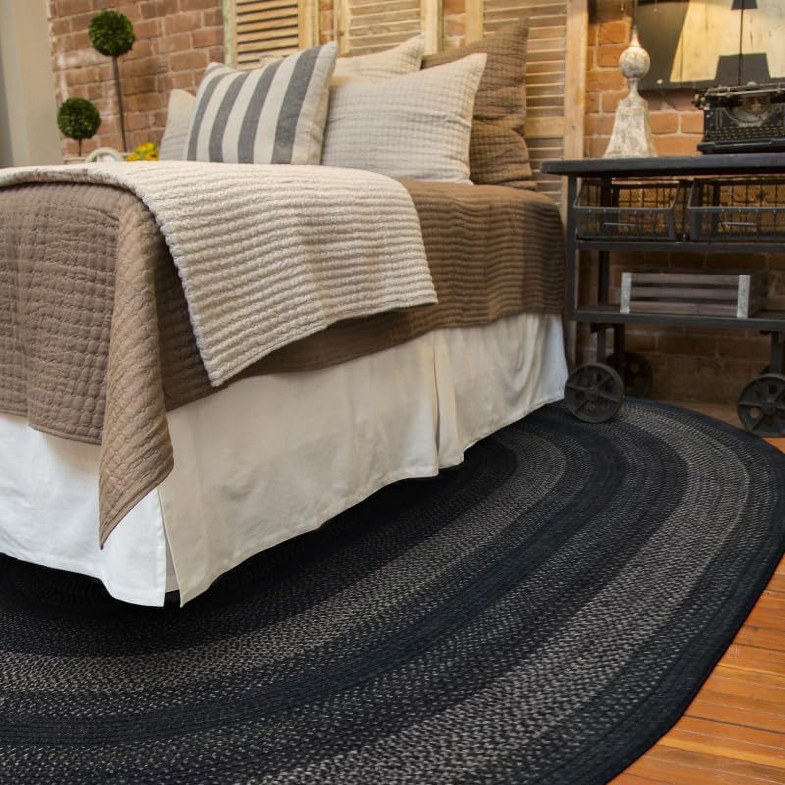 Homespice Jet Black Rustic Oval Rug 5x8 - Dark Braided Jute Rug Perfect as a Unique Living Room Rug for Primitive Country Decor | Finely Braided High Qualify Jute Rugs