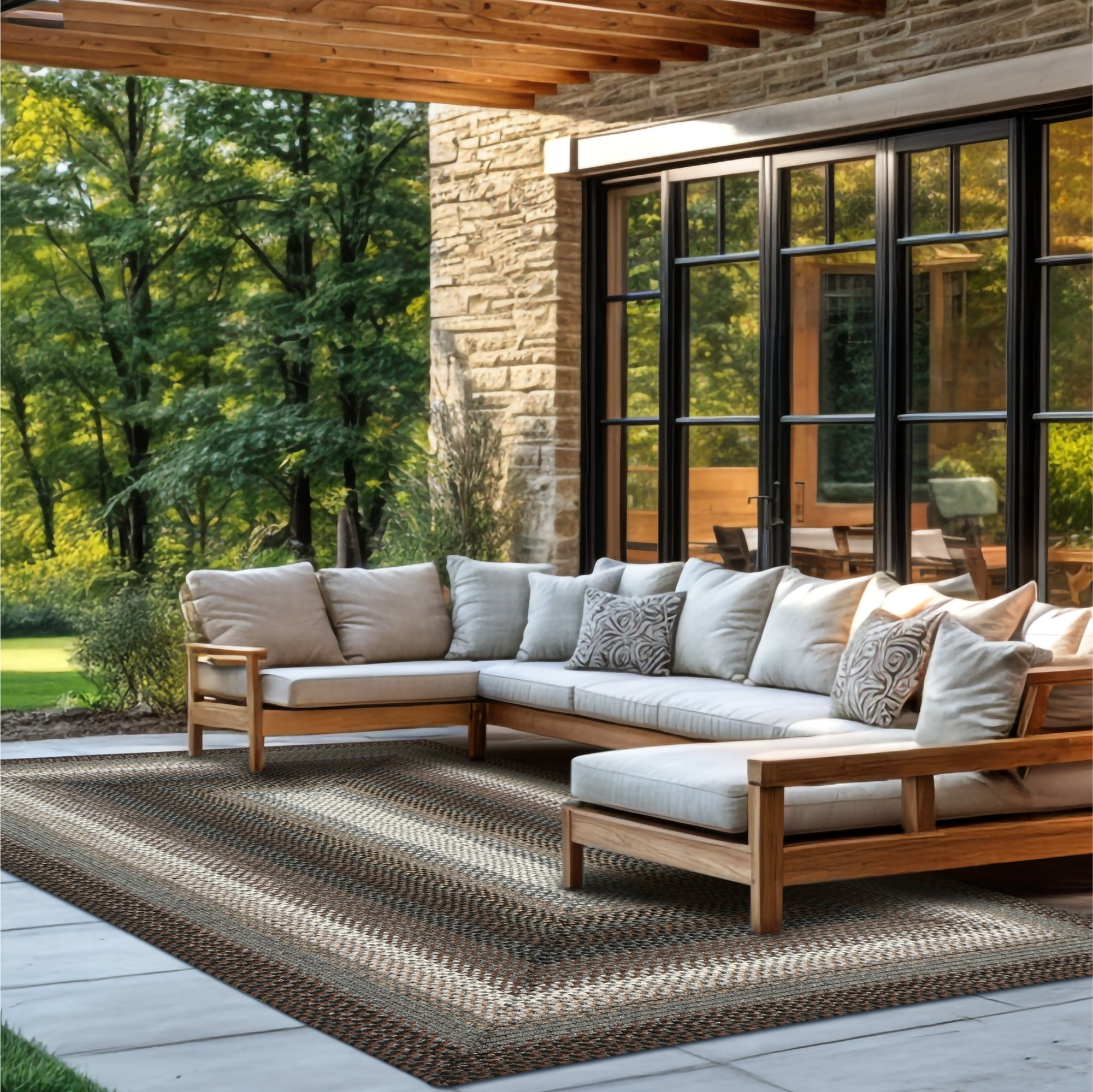 Homespice Midnight Moon Washable 8x10' Rug for Living Room, Bedroom Rug and Dining Room, Indoor-Outdoor Patio Rug Pet Friendly. Decor Style- Farmhouse Rug, Rustic, Country, Black Braided Rug