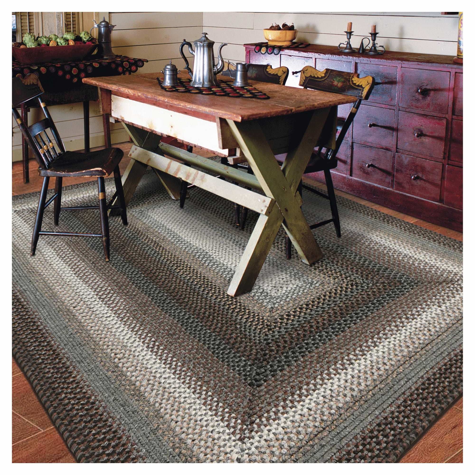 Homespice Midnight Moon Washable 8x10' Rug for Living Room, Bedroom Rug and Dining Room, Indoor-Outdoor Patio Rug Pet Friendly. Decor Style- Farmhouse Rug, Rustic, Country, Black Braided Rug