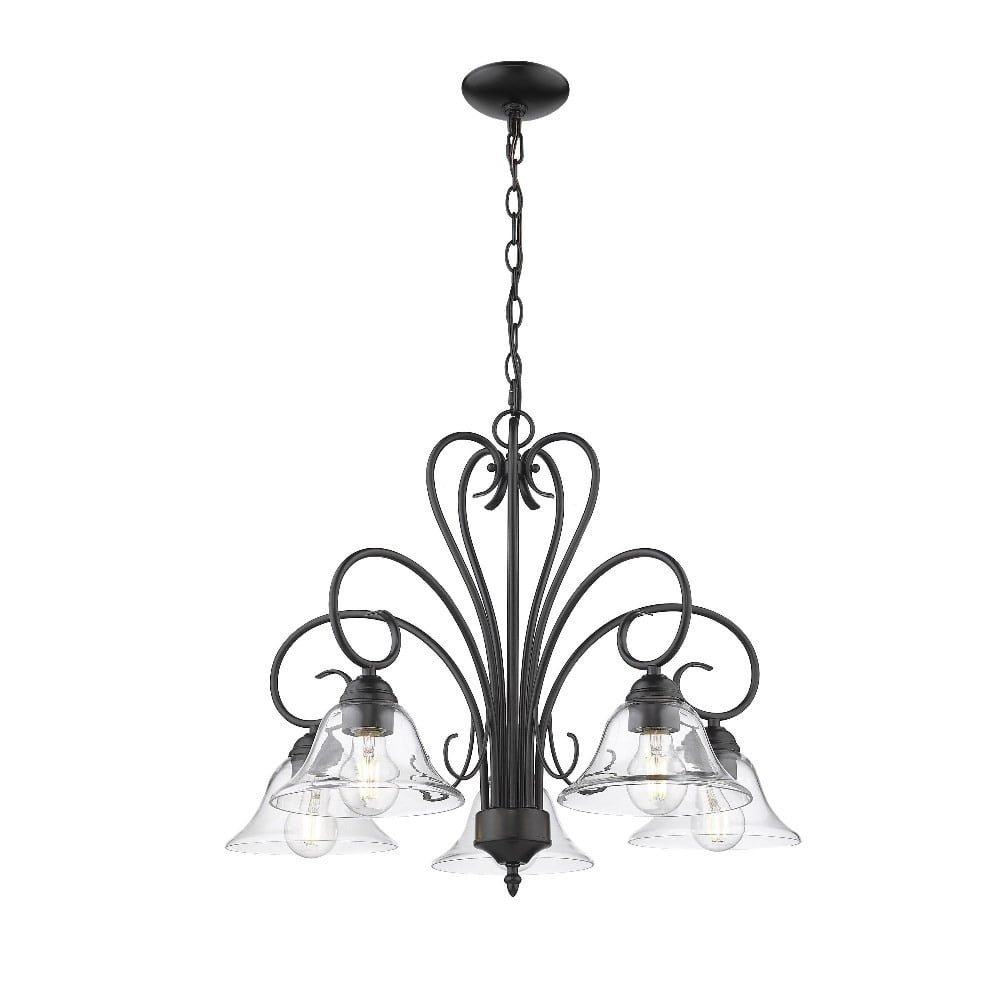 Golden Lighting Homestead 5-Light Chandelier in Matte Black with Clear Glass