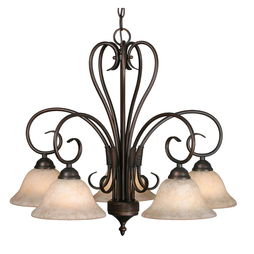 Golden Lighting Homestead 5-Light Chandelier in Rubbed Bronze with Tea Stone Glass