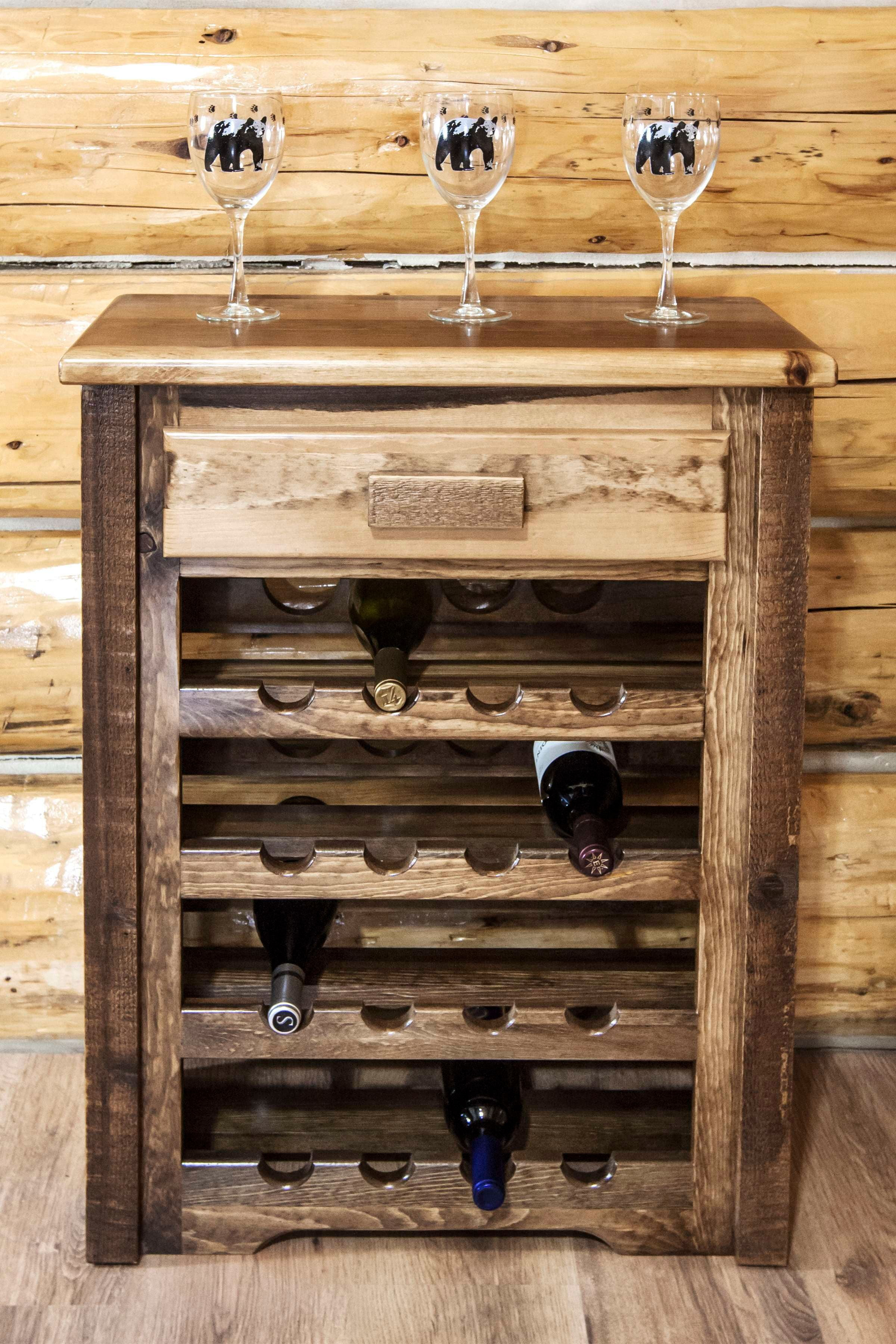 Homestead Collection Wine Cabinet, Stain & Clear Lacquer Finish