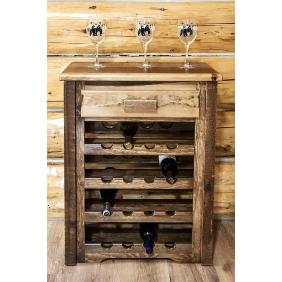 Homestead Collection Wine Cabinet, Stain & Clear Lacquer Finish